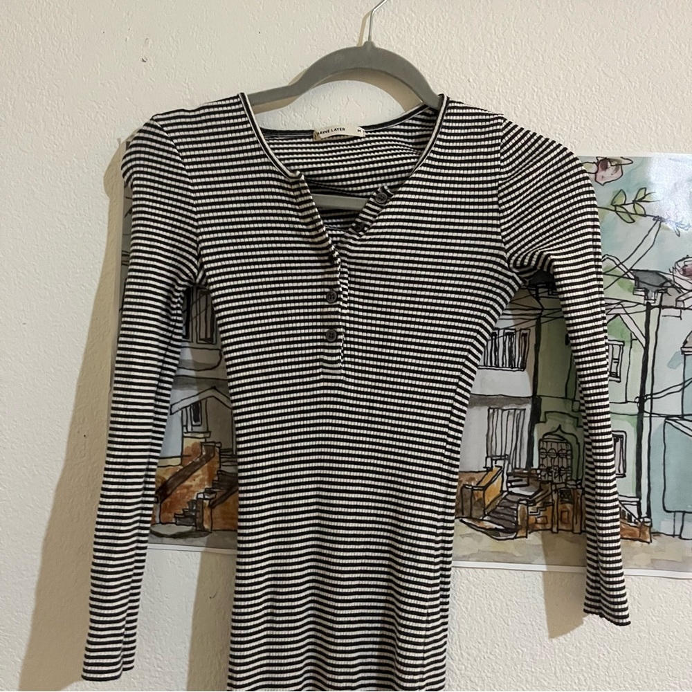 Marine Layer Black & White Striped Henley Maxi Dress - M - Picture 2 of 7
